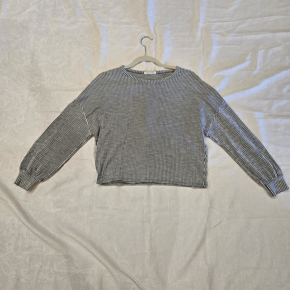 Caution To The Wind Green And White Striped Long Sleeve Top